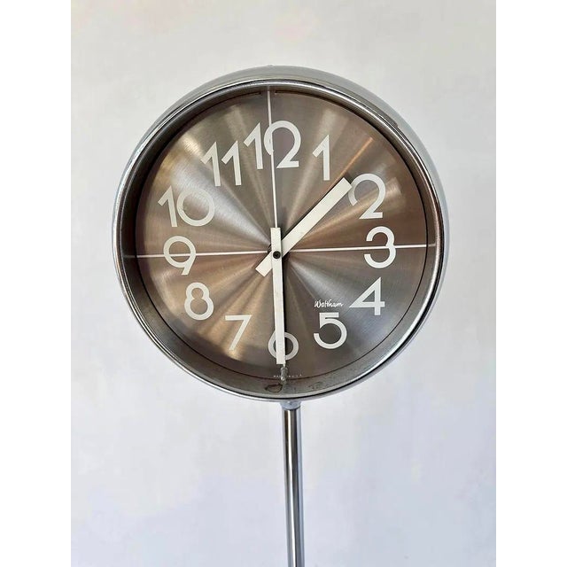 1970s Rare Space Age Chrome Standing Floor Clock, Working. For Sale - Image 5 of 11