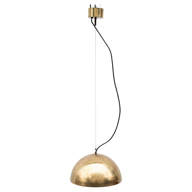 Made in Italy brass chandelier, 1960s. Made in Italy 1970s brass chandelier in hemispherical shape made of brass and...