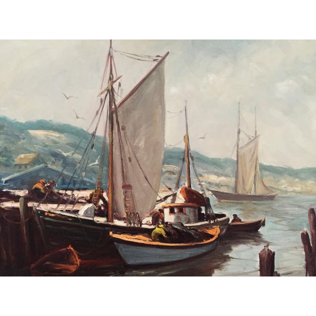 Traditional Edward Garbely Harbor Scene Oil Painting For Sale - Image 3 of 4