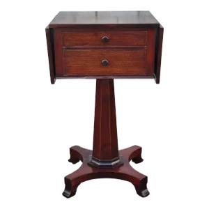 1940s Mahogany Empire Drop Leaf End Table With Two Drawers