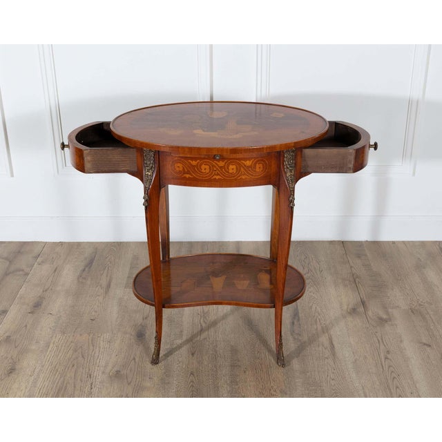 Napoleon III Marquetry Side Table with Floral Inlay, France, Late 19th Century For Sale - Image 11 of 17