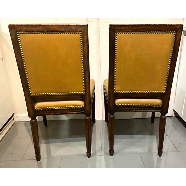 Contemporary Late 20th Century Ralph Lauren French Louis XVI Painted Accent Chairs Mustard Yellow Leather With Nailhead Trim- Set of 2 For Sale - Image 3 of 7