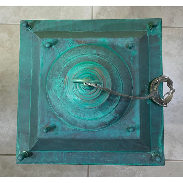 Antique Restored Copper & Brass Hanging Lantern, Hexagonal/Square Fixture For Sale - Image 10 of 14