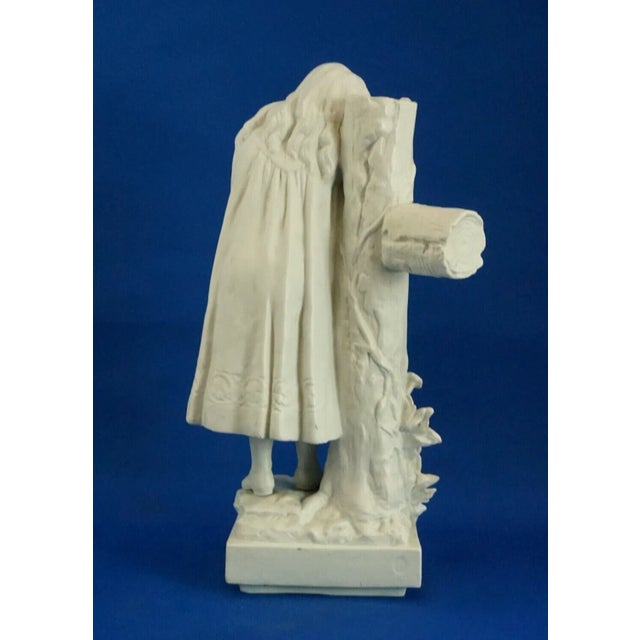 1920s Large 20th Century Biscuit Porcelain Sculpture of a Little Girl Praying on a Cross from Betoule Et Cie, Limoges, France For Sale - Image 5 of 18