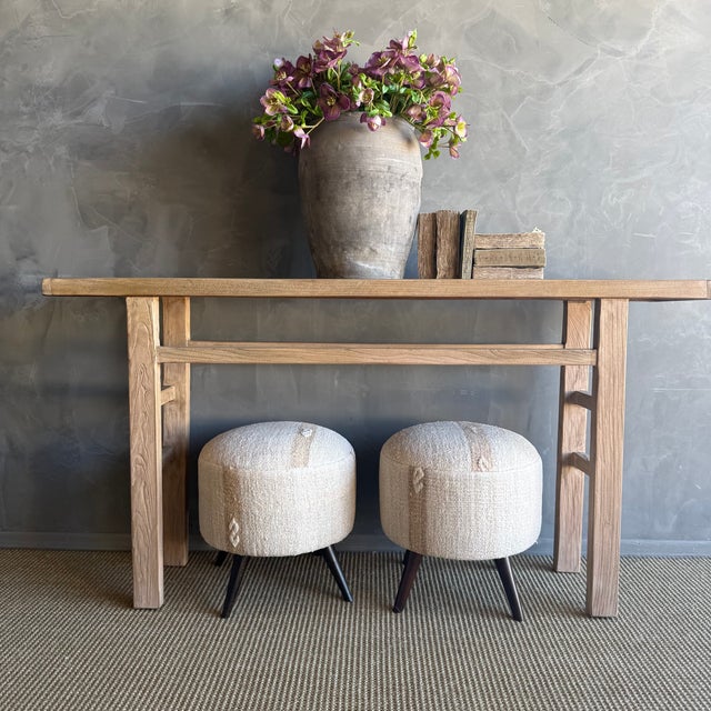 Size 17″ x 18″ h / Leg H 6.5″ These vintage Turkish rug ottomans brings warmth, texture, and soul into your home. Made...