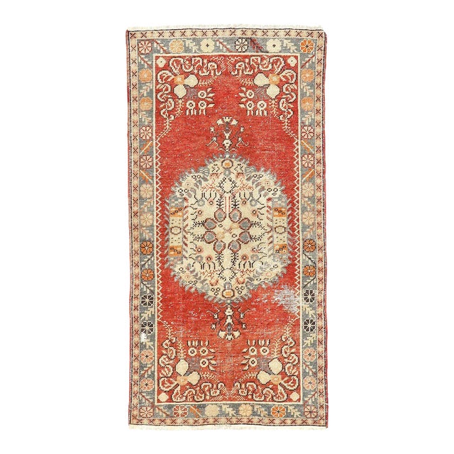 Mid 20th Century Vintage Small Turkish Oushak Rug For Sale