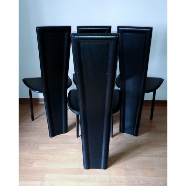 Vintage Black Leather Dining Chairs, 1980s, Set of 4 For Sale - Image 4 of 8