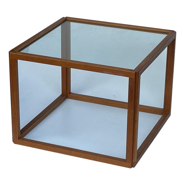 1950s Mid Century Teak & Glass Cube Side Table by Kai Kristiansen For Sale