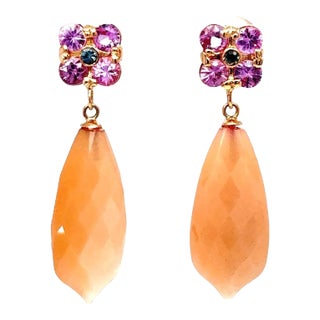 17.61 Carat Peach Moonstone Sapphire Rose Gold Drop Earrings - a Pair For Sale