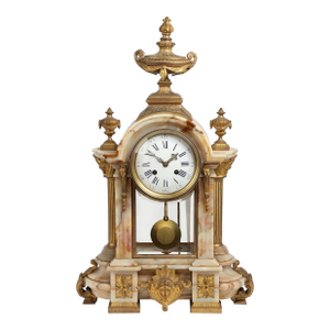 Enormous 15 Day French Crystal Regulator Clock With Portico Style Stone Case