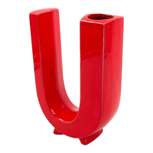 Space Age Red U Letter Shaped Ceramic Solifleur Vase, Marcel Radureau Ca. 1970