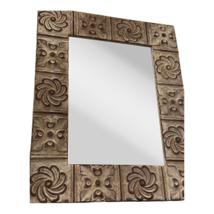 Vintage Handcrafted Embossed Tin Ceiling Tile Wall Mirror/Antique Patina 22.5”x28.25”
