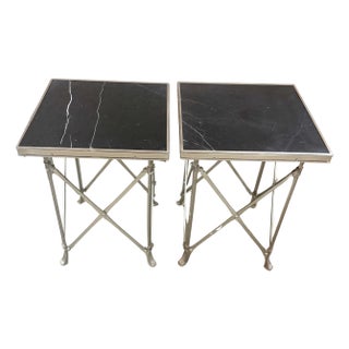Pair Neoclassical Silvered Bronze & Black Marble Gueridons, Style of Jansen For Sale