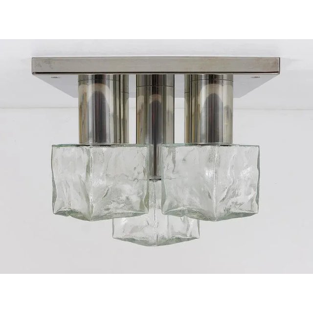 Square Flush Mount Ceiling Lamp with Five Ice Glass Cubes attributed to J. T. Kalmar for Kalmar, Austria, 1960s For Sale - Image 9 of 11