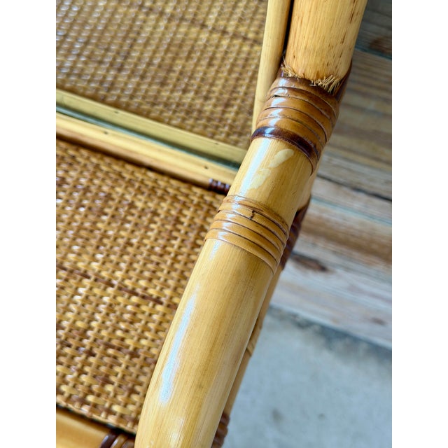 Mid 20th Century Vintage Coastal Boho Rattan Fan Back Wall Mirror With Woven Shelf For Sale - Image 5 of 12