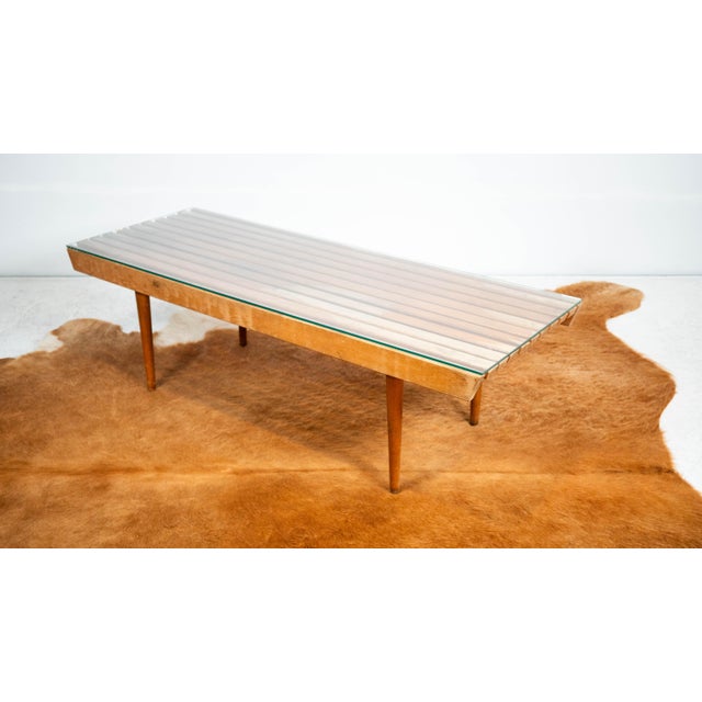 1970s Mid-Century Modern Slat Wood & Glass Coffee Table For Sale In Boston - Image 6 of 12
