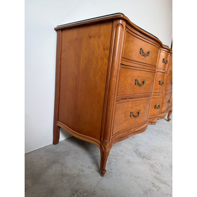 Wood Drexel Touraine French Provincial Louis XV Style Nine Drawer Dresser For Sale - Image 7 of 18