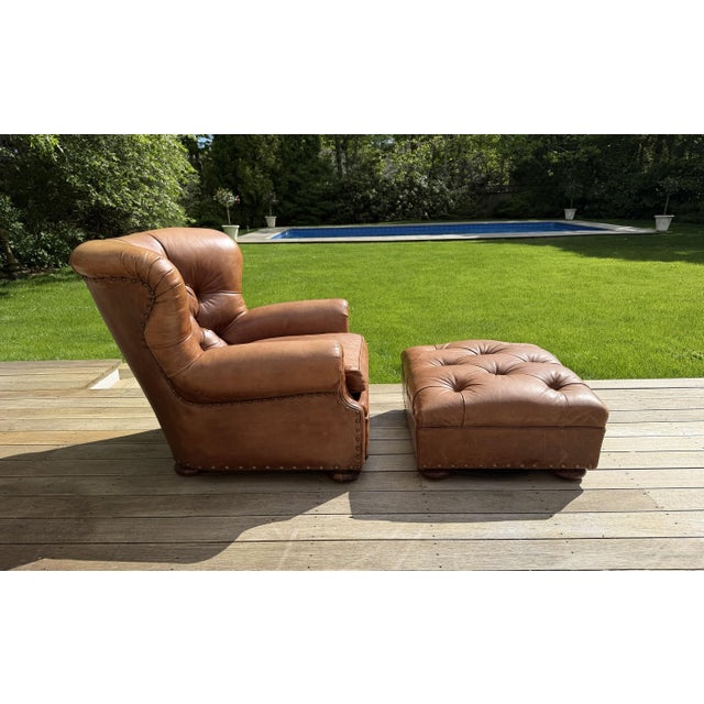 2010s Chair and Ottoman Set in Saddle Toned Leather by Ralph Lauren For Sale - Image 5 of 17