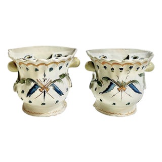 Vintage Matched Pair of French Faience Flower Frogs or Moustiers For Sale