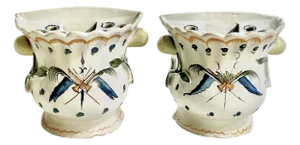 Vintage Matched Pair of French Faience Flower Frogs or Moustiers