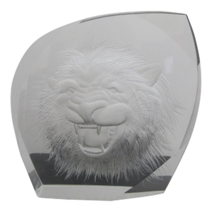 Lubos Metelak Moser Clear Cut Czech Art Glass Intaglio Lion Head Sculpture
