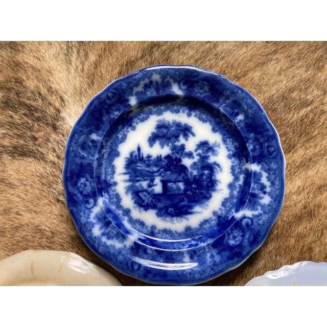 Antique Flow Blue Dinner Plates- Set of 3 For Sale - Image 4 of 7