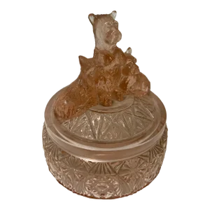 Mid 20th Century Scottie Dog Pink Glass Trinket Box