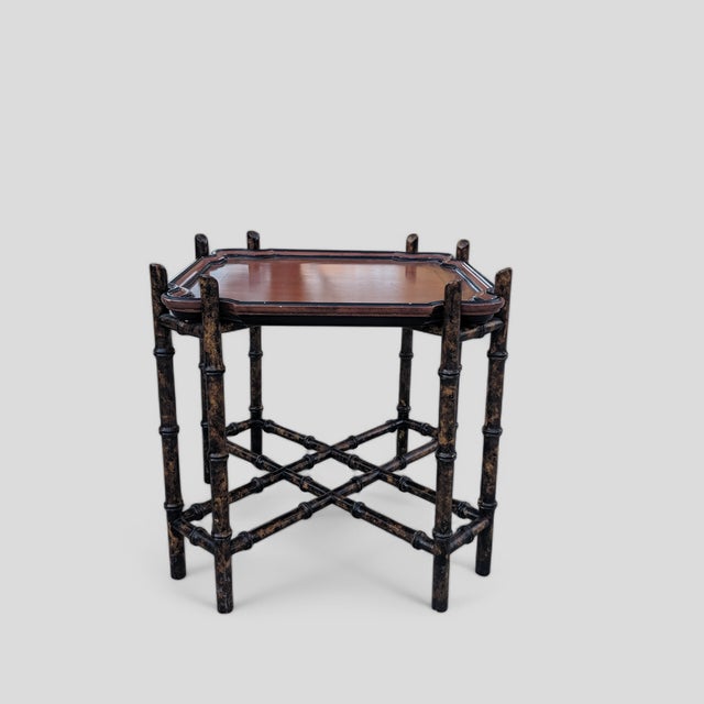 Mid 20th Century Vintage Chinoiserie Scalloped Tray Table With Tortoiseshell Faux Bamboo Base Made by Baker Furniture For Sale - Image 5 of 10