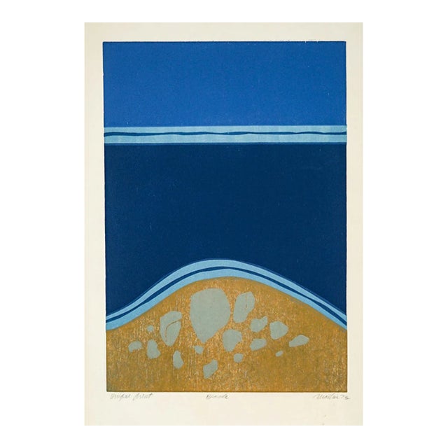 1973 Roger Martin Beach Woodblock - Unique Print For Sale