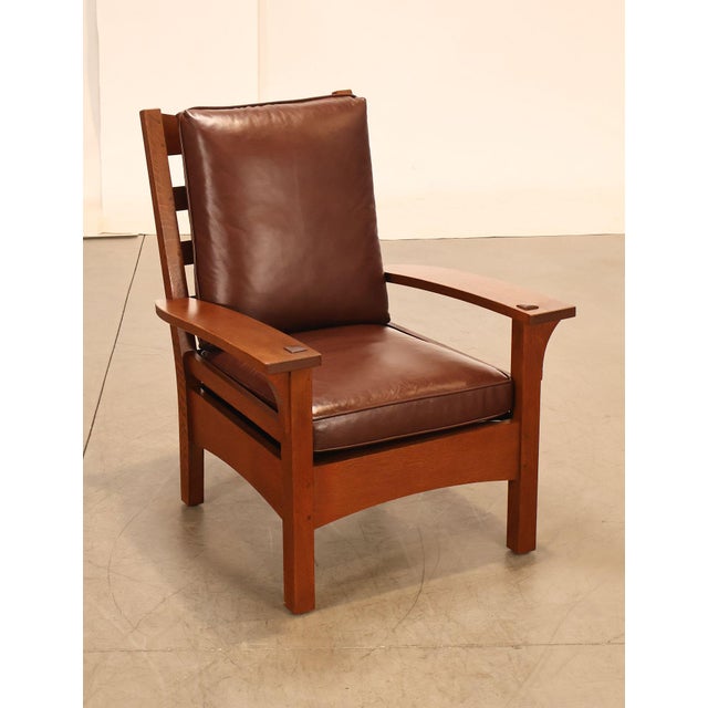 High Quality American Mad Stickley Mission Collection Oak Lounge Chair Featuring A Solid Oak Frame With Broad Arms, And...