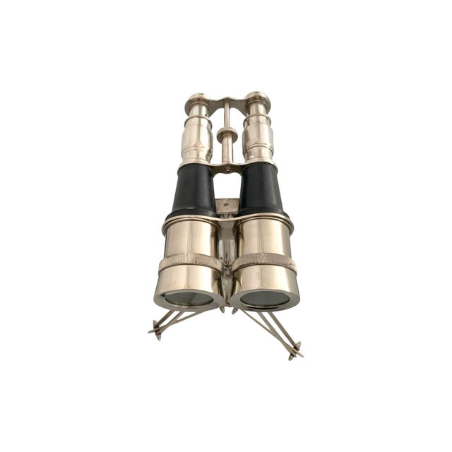 Silver Binoculars Chrome Double Lenses on Tripod Stand Vintage Nautical Office Decor For Sale - Image 8 of 9