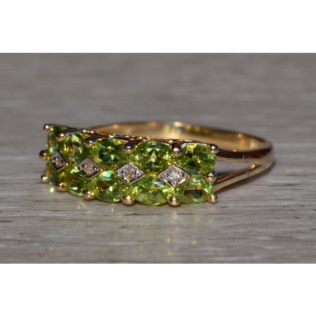 The Clayton: Stackable Peridot and Diamond Band in Yellow Gold For Sale - Image 4 of 10
