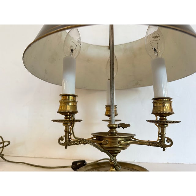 Antique Miller & Sons Brass Buillotte Lamp With Chocolate Brown Metal Shade For Sale - Image 4 of 8