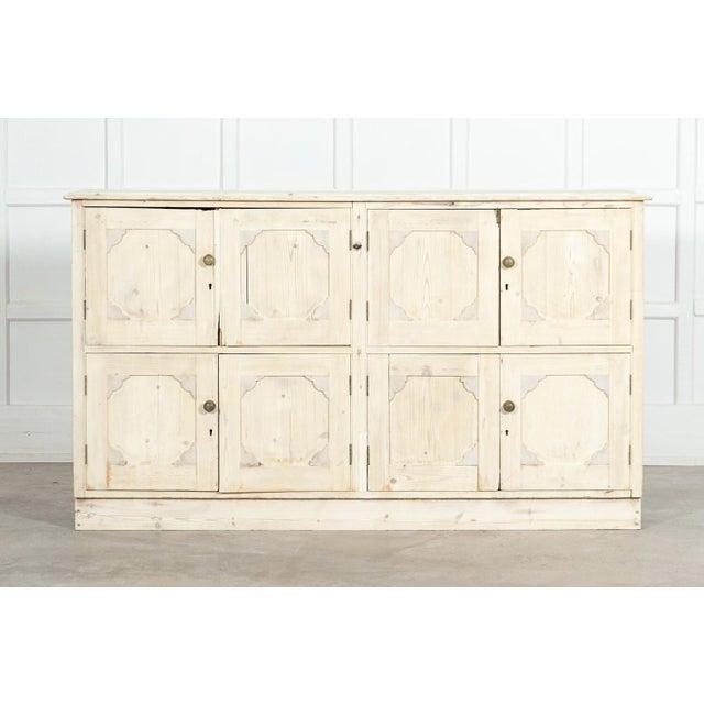 Circa 1890 Large English Bleached Pine Locker Cabinet. W174 x D43 x H100 cm.