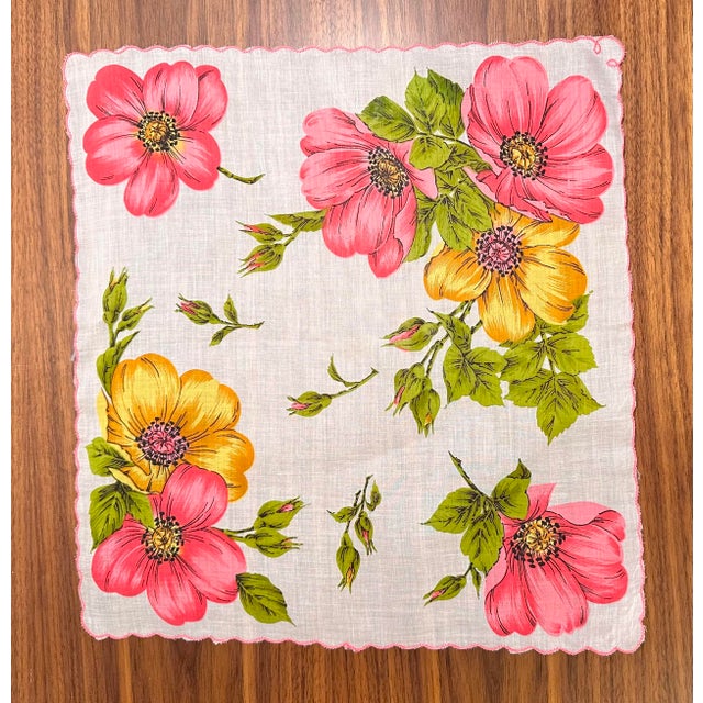 Textile Vintage Set of 5 Women’s Floral Handkerchiefs For Sale - Image 7 of 11
