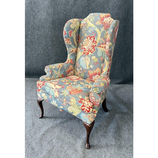 Vintage High Back Blue Floral Wingback For Sale In Raleigh - Image 6 of 12