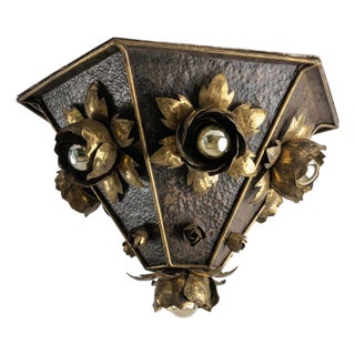 Brass Floral Ceiling Lamp in the style of Hans Kögl, Germany, 1970s For Sale