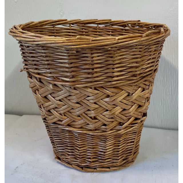 Mid-Century Modern Vintage Wicker Trash Can For Sale - Image 3 of 8