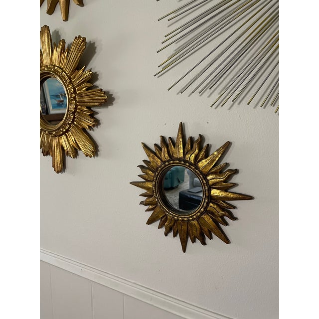 Vintage Mid 20th Century 12.5" Gilded Sunburst Accent Wall Mirror For Sale - Image 18 of 18