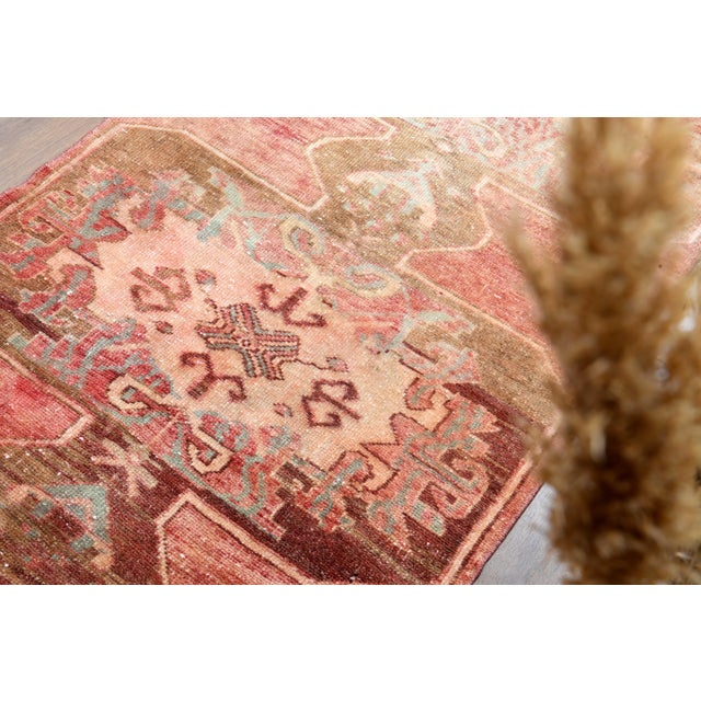 1970s 1970s Vintage Handmade Wool Cotton Pink Area Rug For Sale - Image 5 of 11