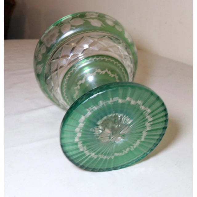 Antique Handmade Cut to Clear Green Crystal Centerpiece Compote Candy Dish Bowl For Sale - Image 9 of 12
