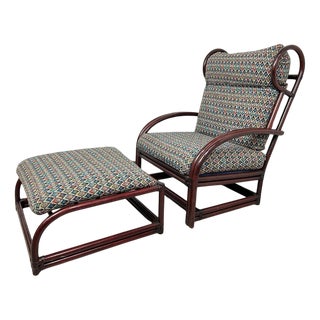 Set of Mid-Century Modern Bamboo Wingchair with Ottoman from Gervasoni, 1970s For Sale