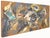 Abstract expressionist found object assemblage on wood with highly expressive silver and gold paint by Bay Area artist...
