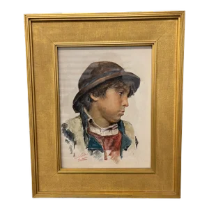 Erulo Eroli (Italian, 1854-1916) Watercolor Portrait of a Boy