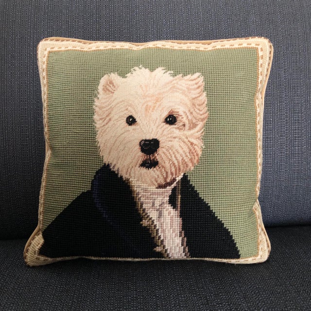 Vintage Transitional Needlepoint Dog Pillow Chairish