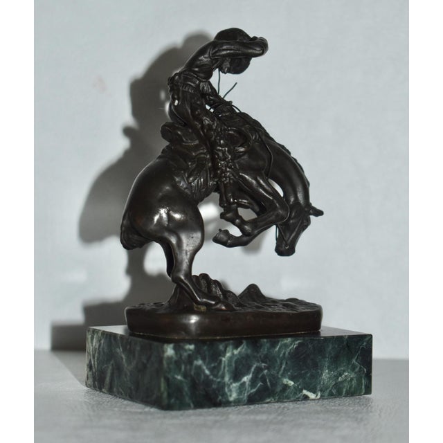 Modern Miniature Frederic Remington Rattlesnake Bronze Sculpture Green Marble Base Mini For Sale - Image 3 of 18