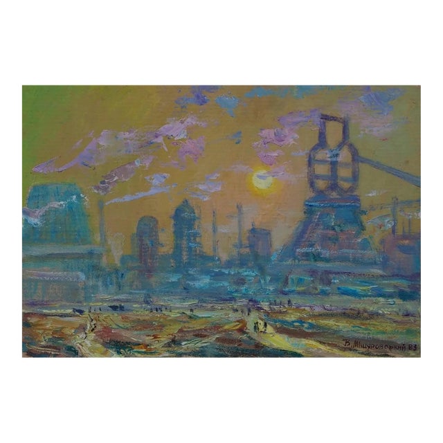 Industrial Landscape Oil Painting, Soviet Ukrainian Art, 1983 34,5-51 For Sale
