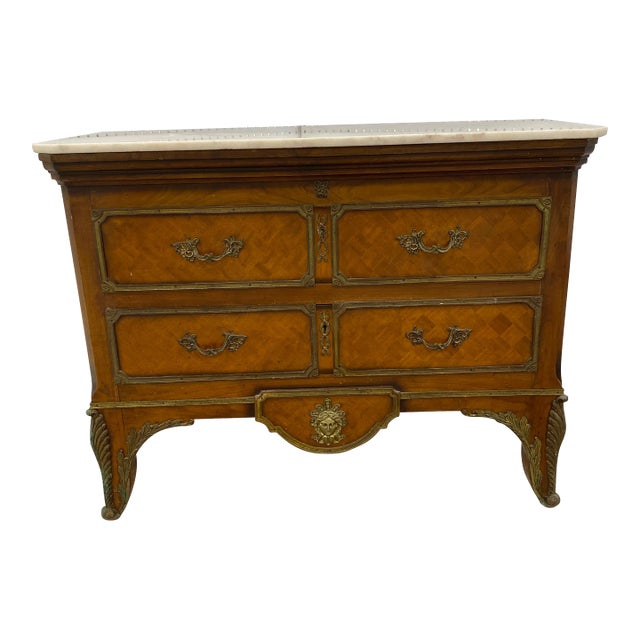 1950s Directoire Style Bronze Mounted Figural Marble Top Kingwood Commode For Sale