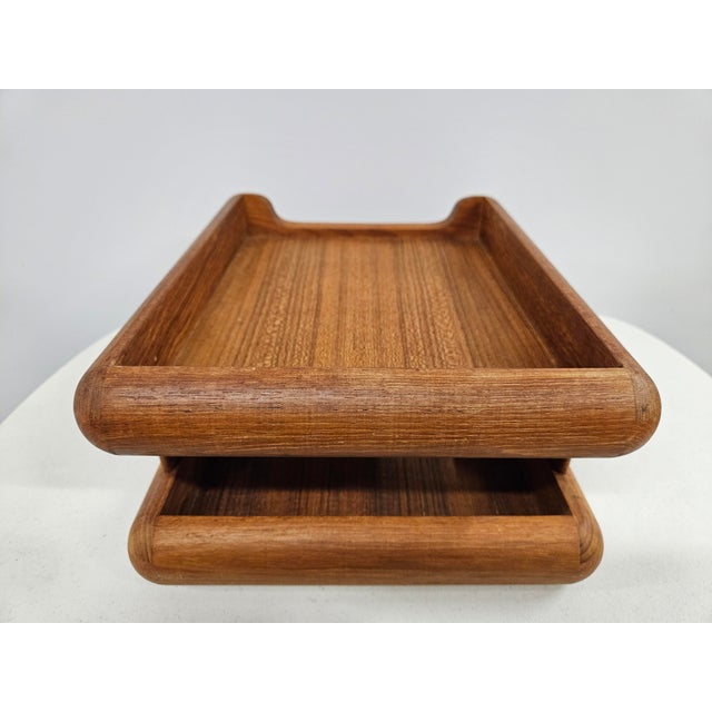 Teak Danish Modern Style Double Letter Tray - Desk Organizer For Sale - Image 6 of 11