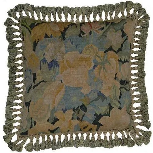 Contemporary Aubusson Leaves Throw Pillow With Tassel Trim For Sale - Image 3 of 3